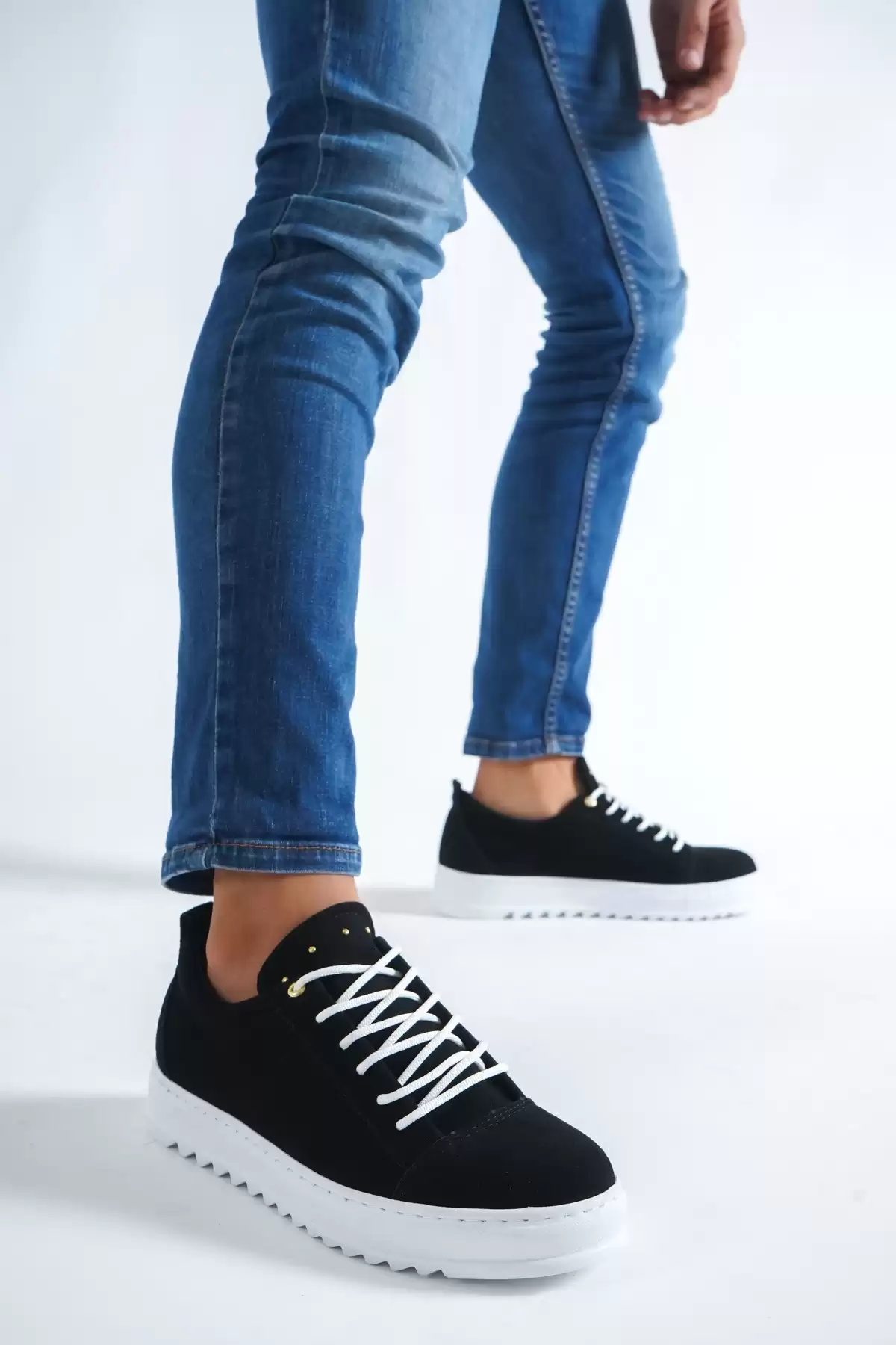 Black Suede White Base Male Flat Sneaker