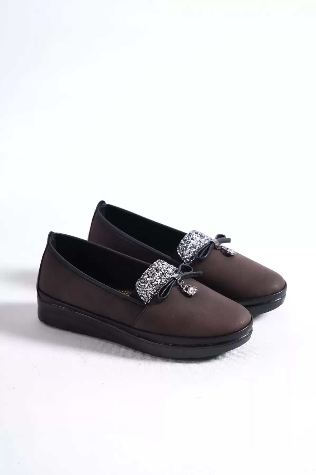 Coffee Women Stone Bow Daily Shoes