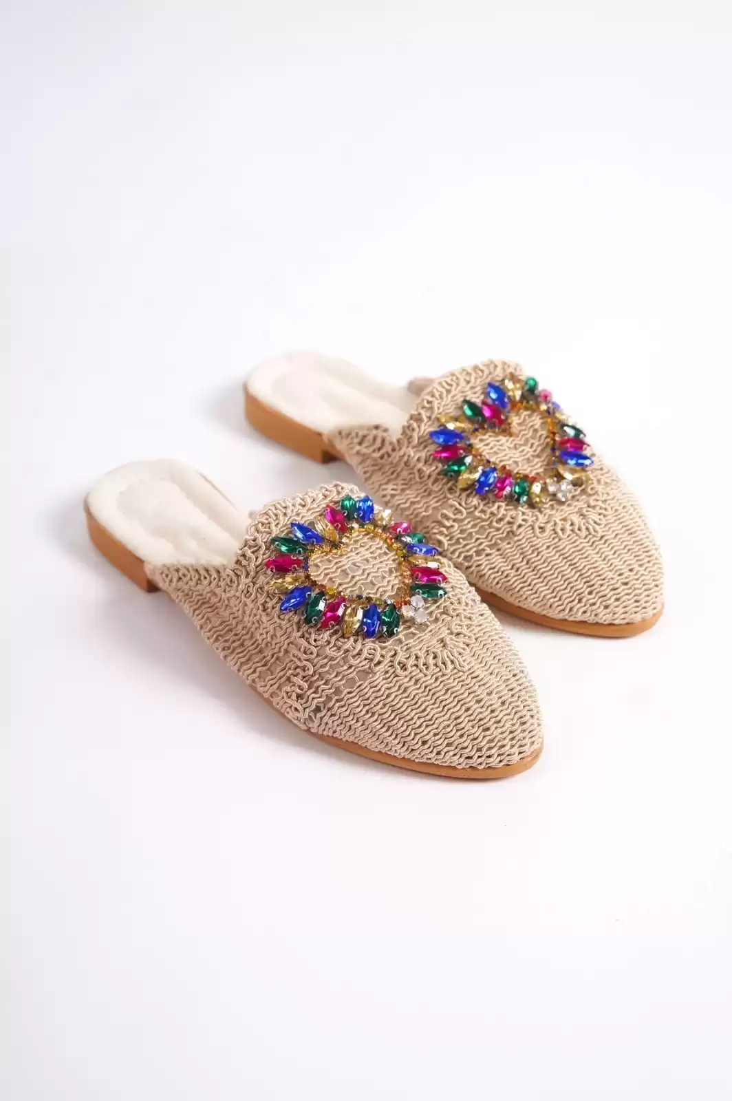 Skin Lace Woman Lace Colored Stone Slippers