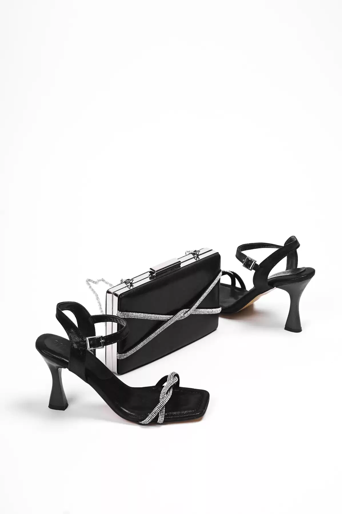 Black Silvery Women Evening Dress Shoes And Bag Sets