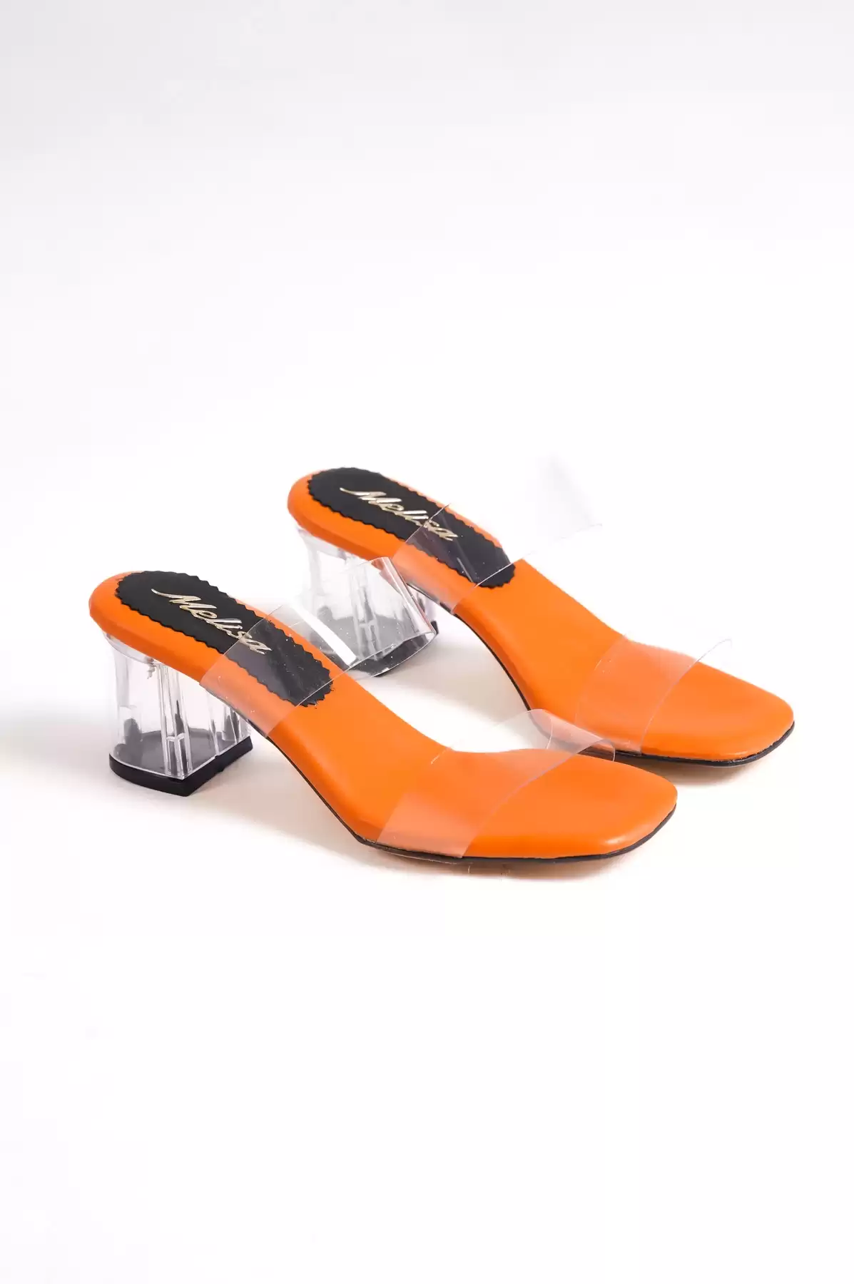 Orange-Black Female Transparent Heeled Shoes