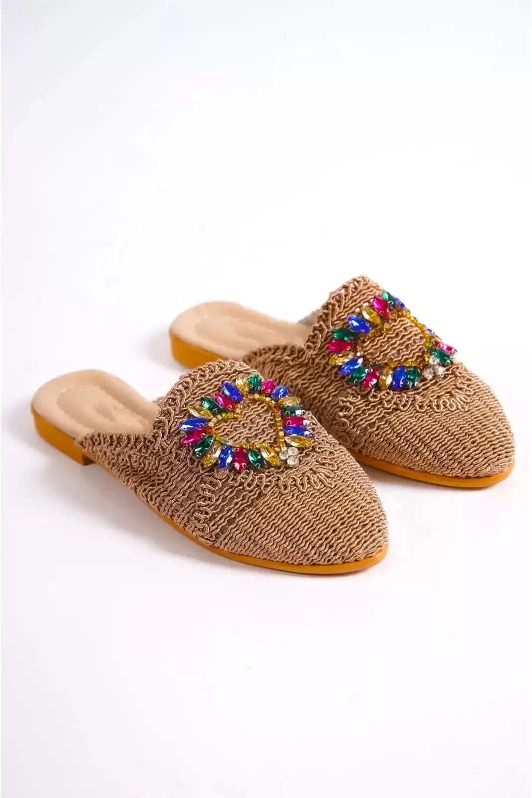 Mink Lace Woman Lace Colored Stone Slippers