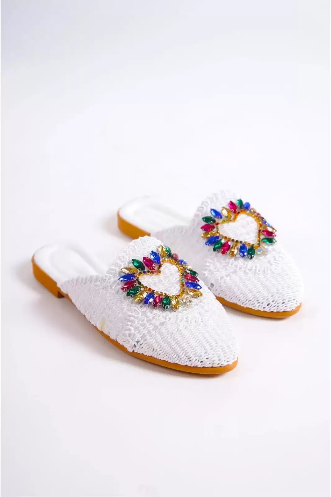 White Lace Female Lace Colored Stone Slippers