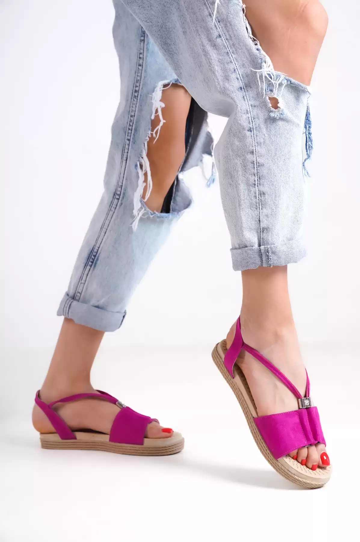 Fuchsia Suede Woman Sandals