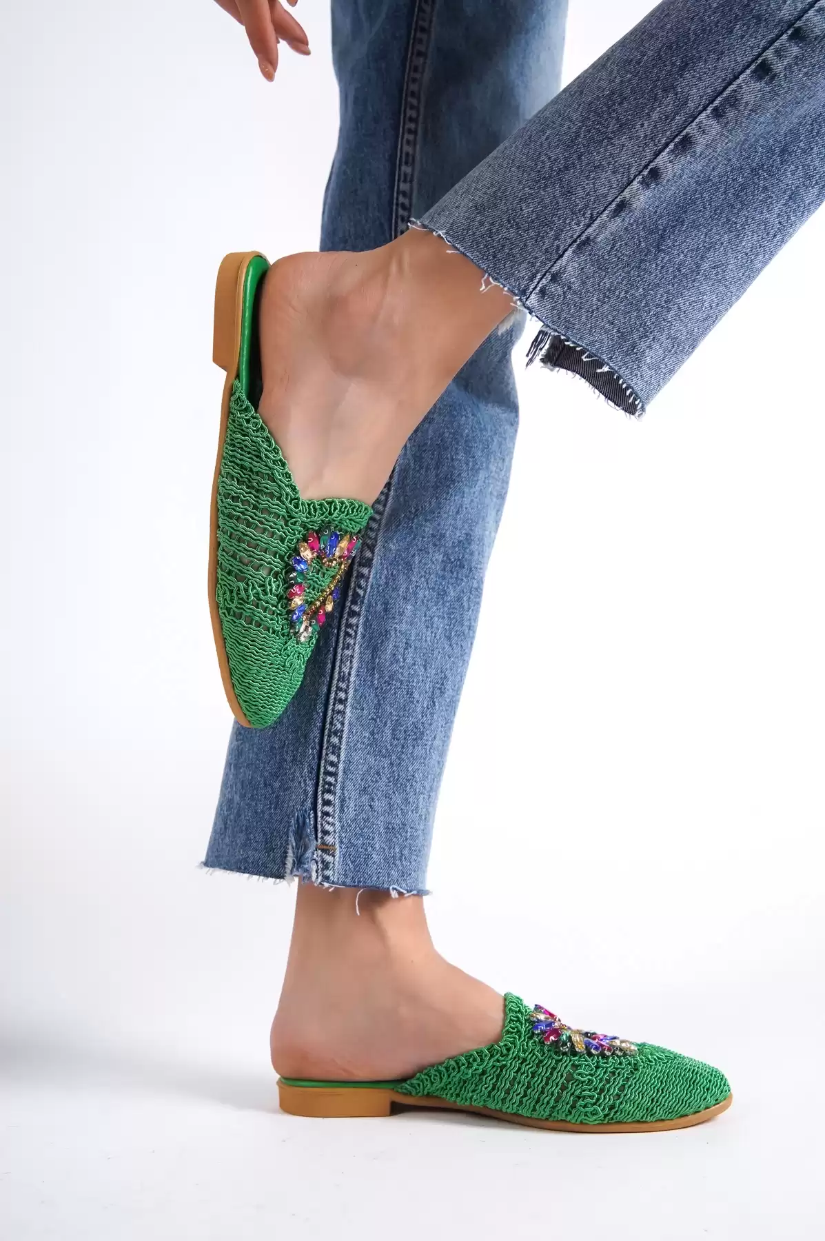 Green Lace WomenS Lace Lace Color Stone Slipper