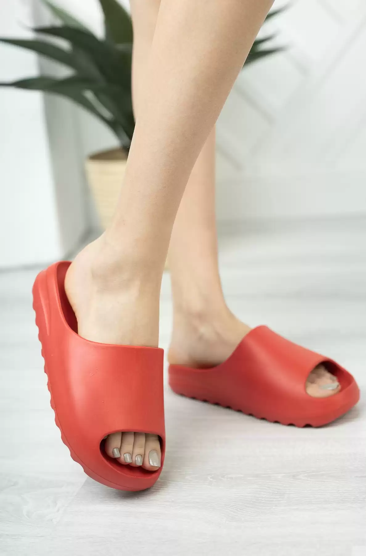 Red Woman Yezy Slippers