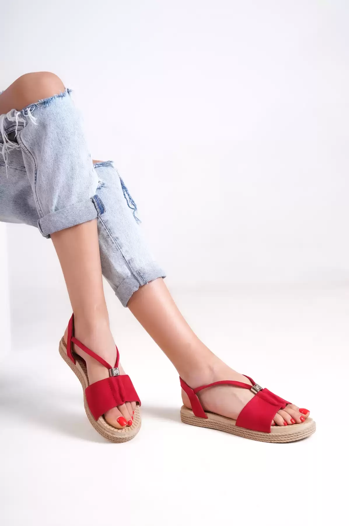 Red Suede Woman Sandals