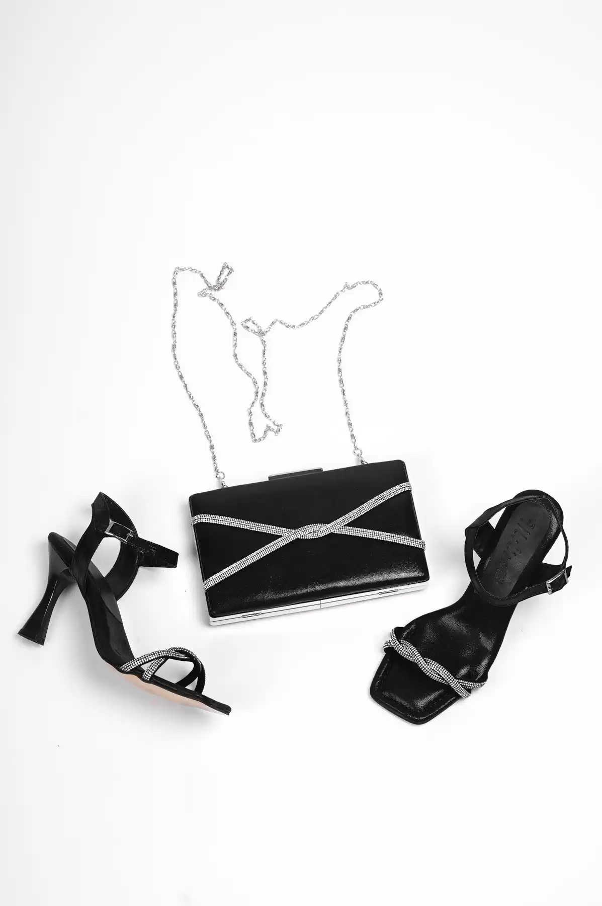 Black Silvery Women Evening Dress Shoes And Bag Sets