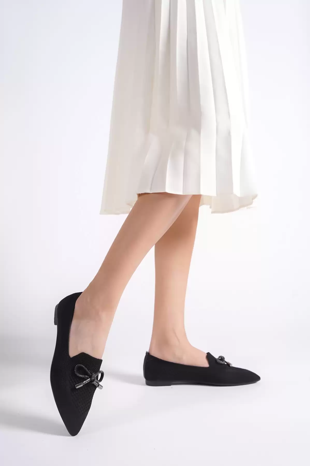 Black Knitwear Daily Shoes With Triko Bow