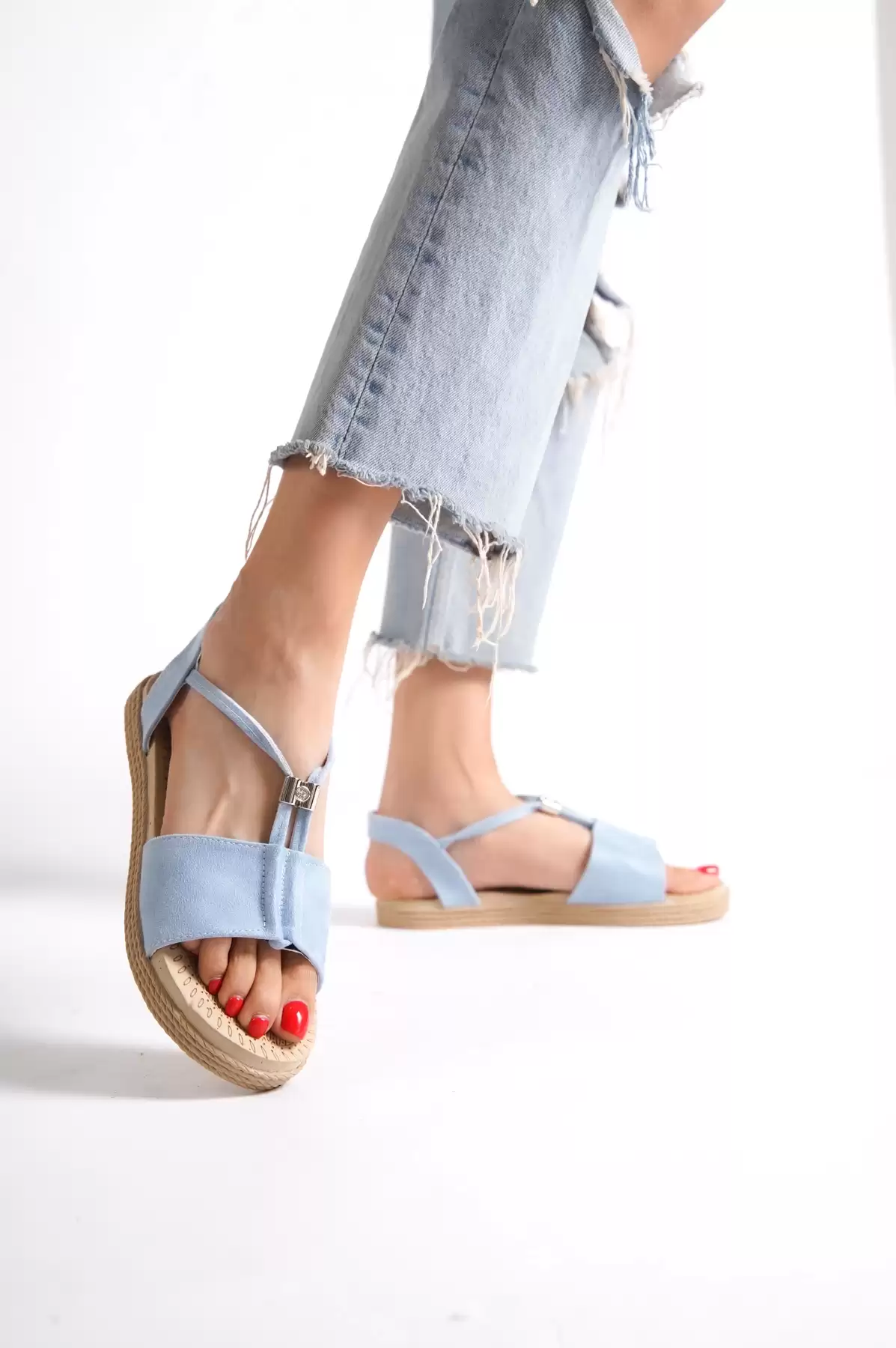 Baby Blue Suede Woman Sandals