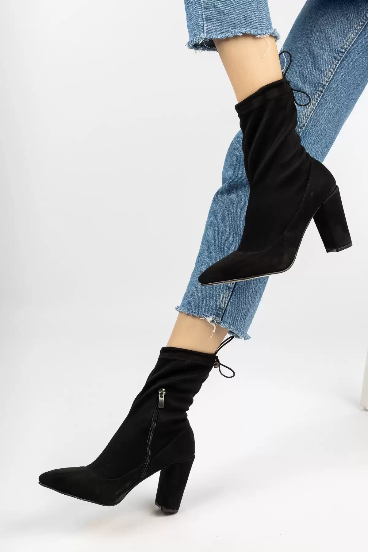 Black Suede Woman High Heel Stretch Boots