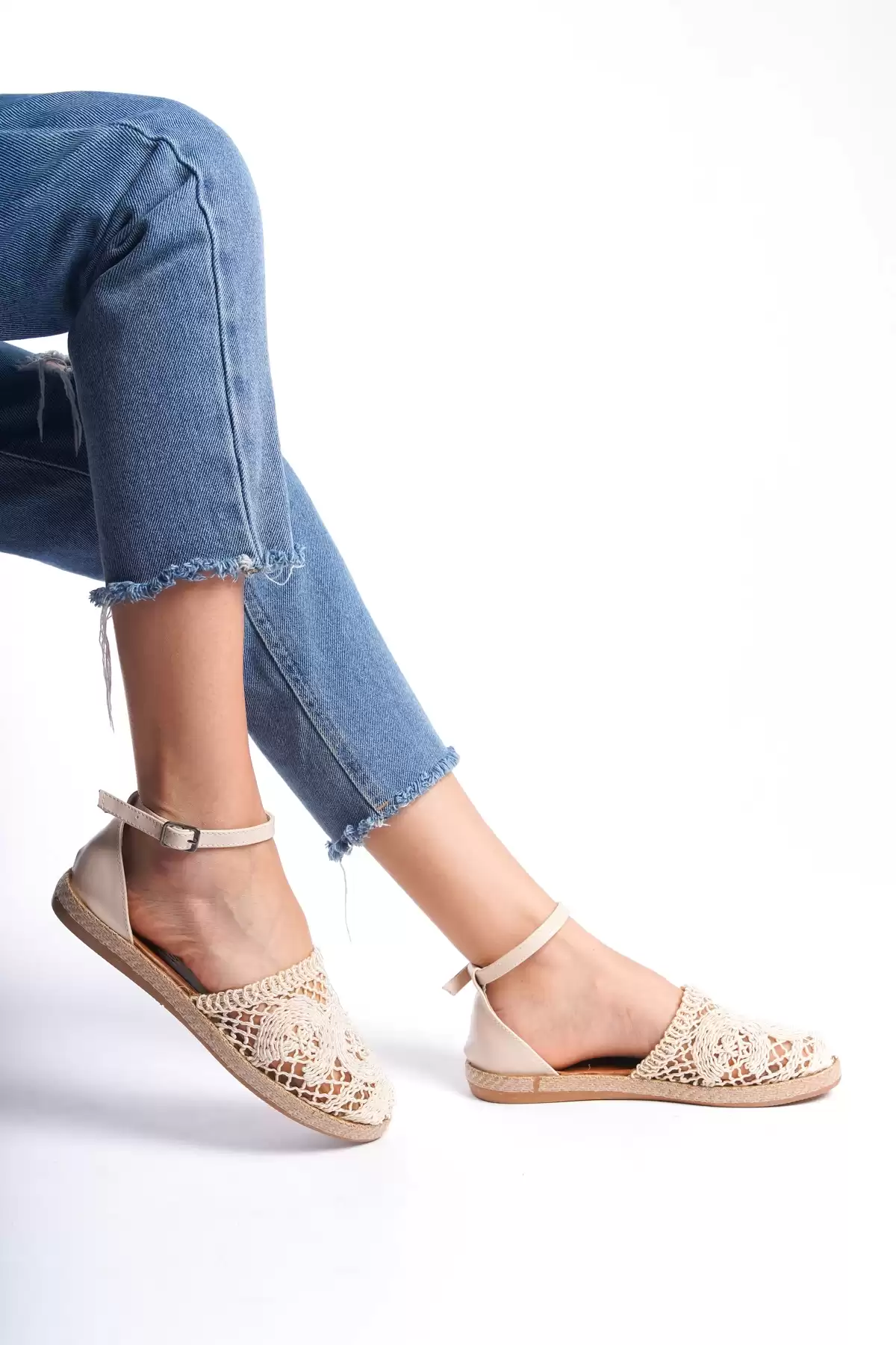 Beige Lace Woman Lace Sandals