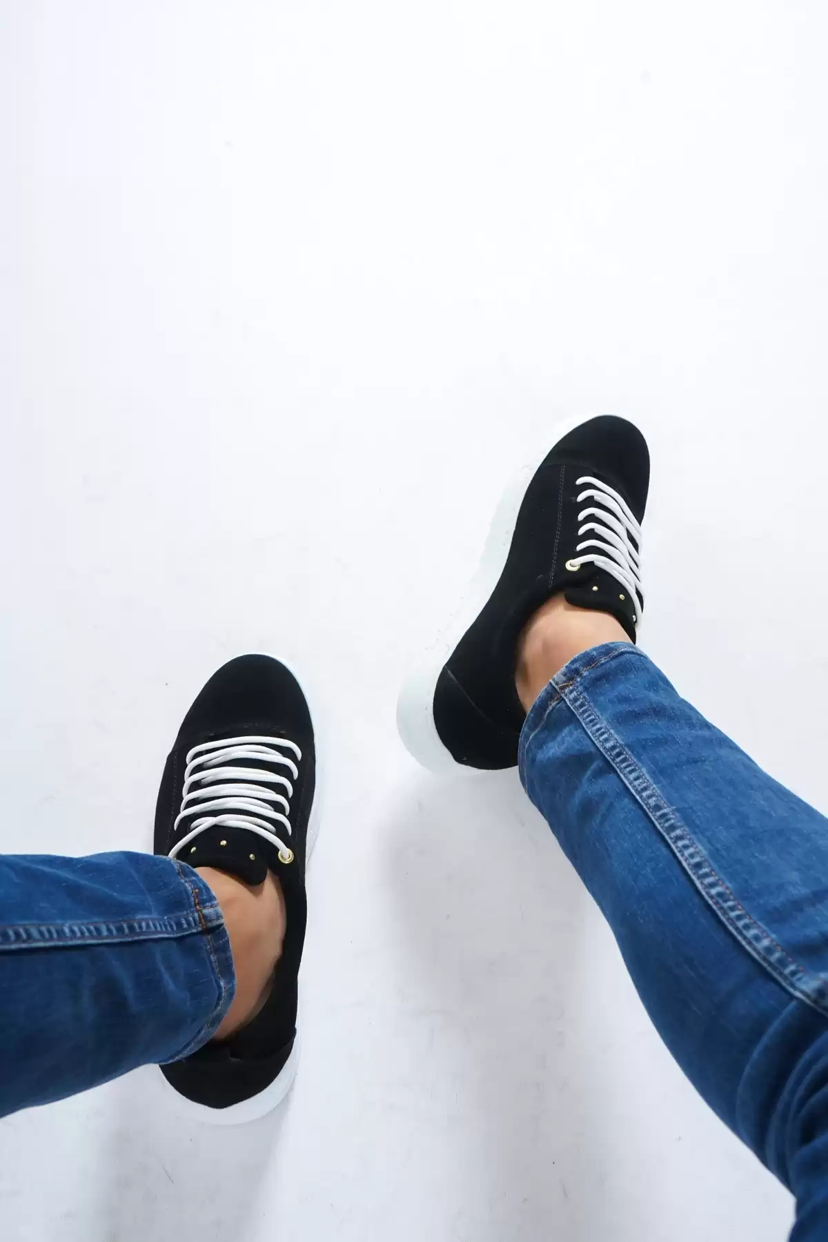 Black Suede White Base Male Flat Sneaker