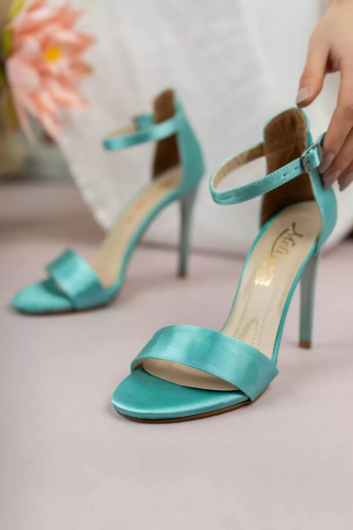 Turquoise Satin Woman Stiletto Shoes