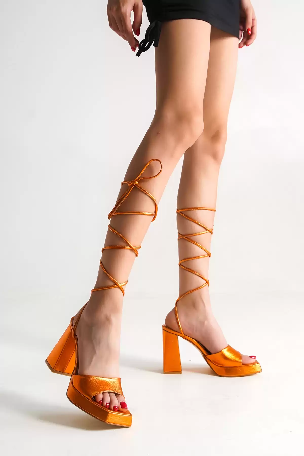 Orange Woman Rope High Heeled Shoes