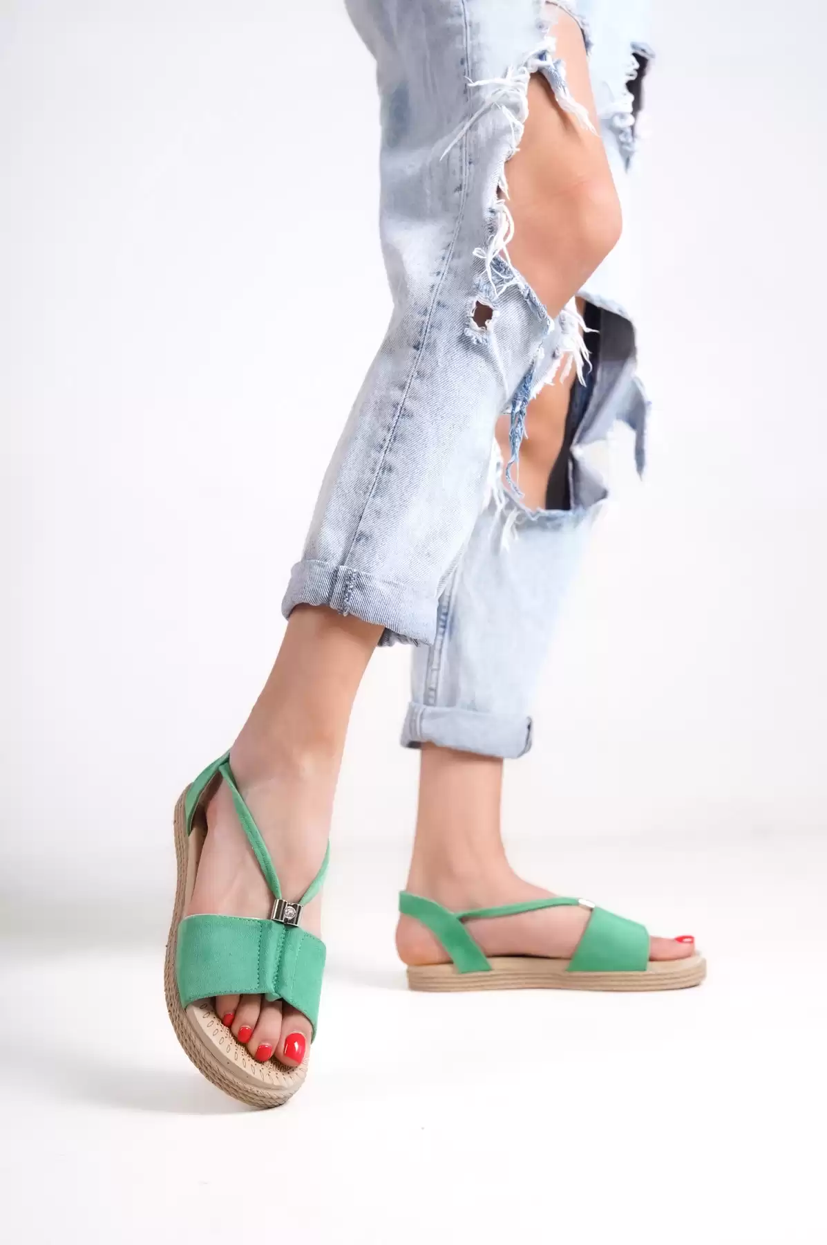 Green Suede Woman Sandals