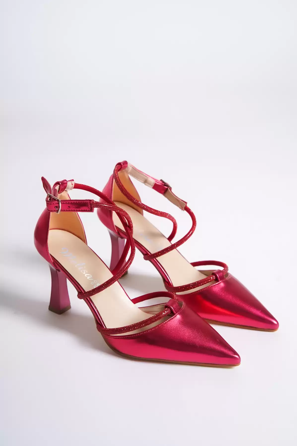 Red Women Stone Heeped Shoes