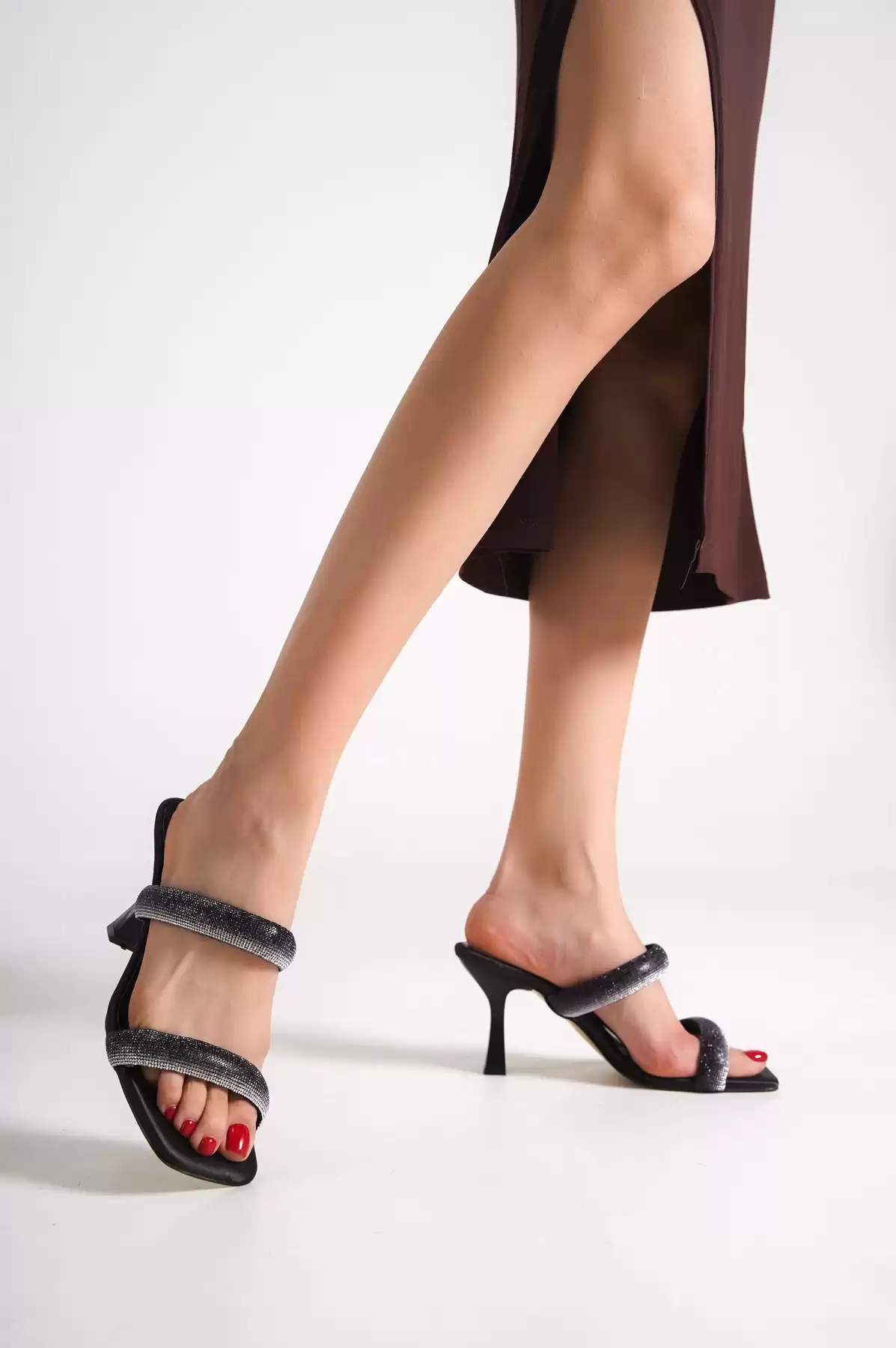 Black Satin Woman Heels Shoes