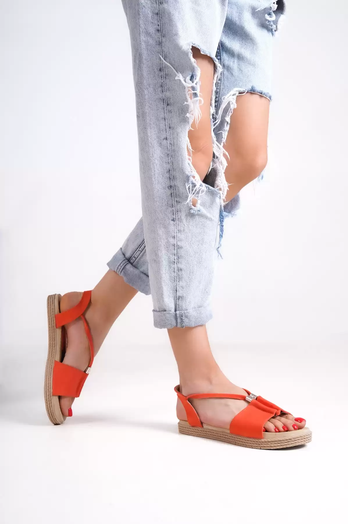 Orange Suede Woman Sandals