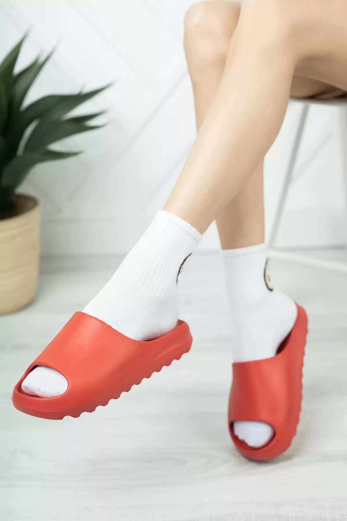 Red Woman Yezy Slippers