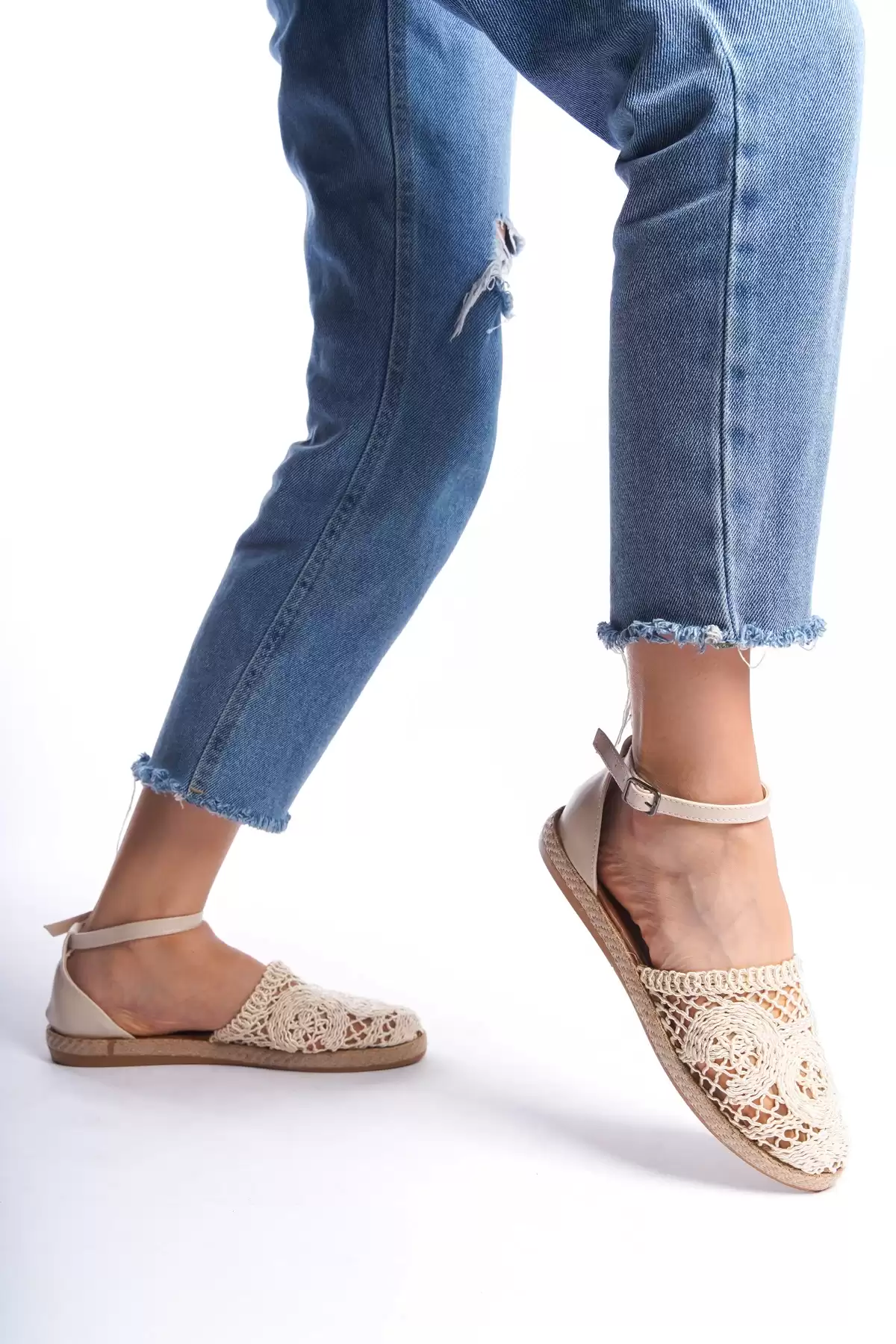 Beige Lace Woman Lace Sandals