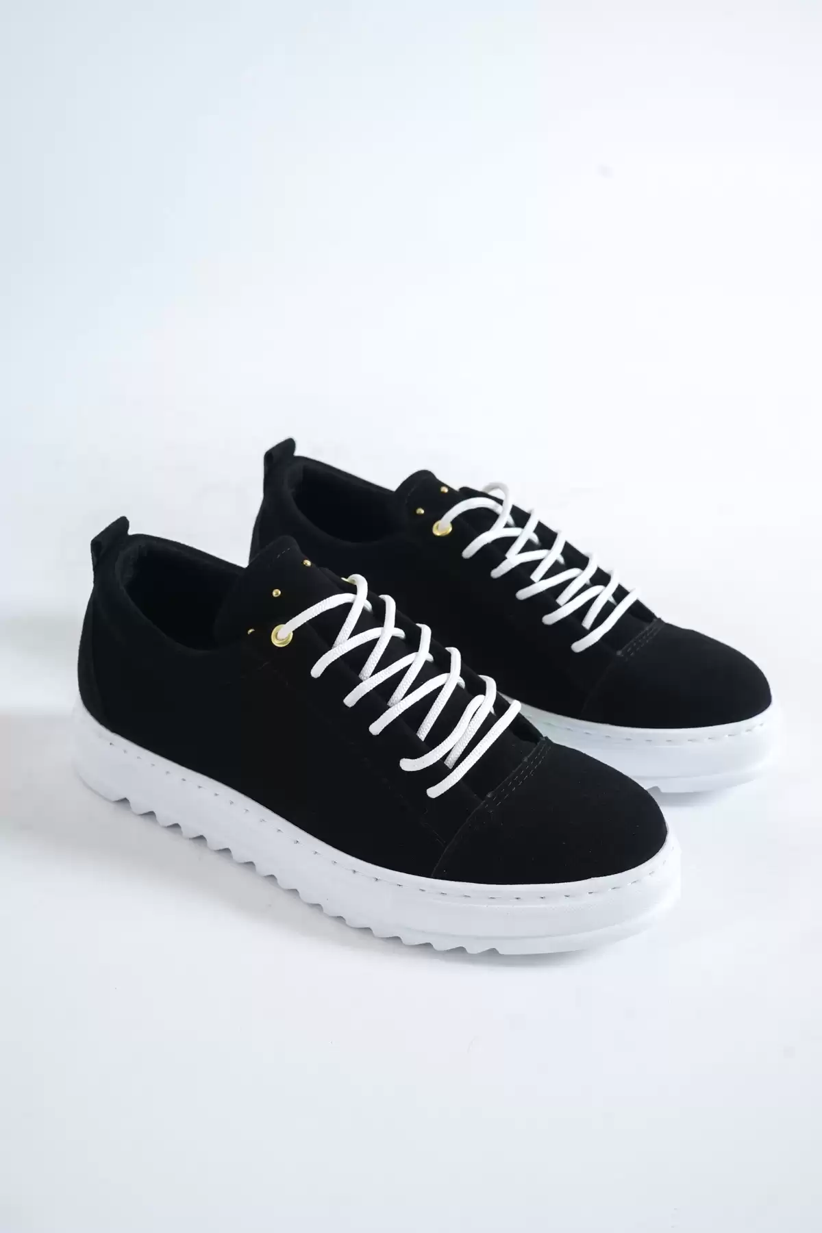 Black Suede White Base Male Flat Sneaker