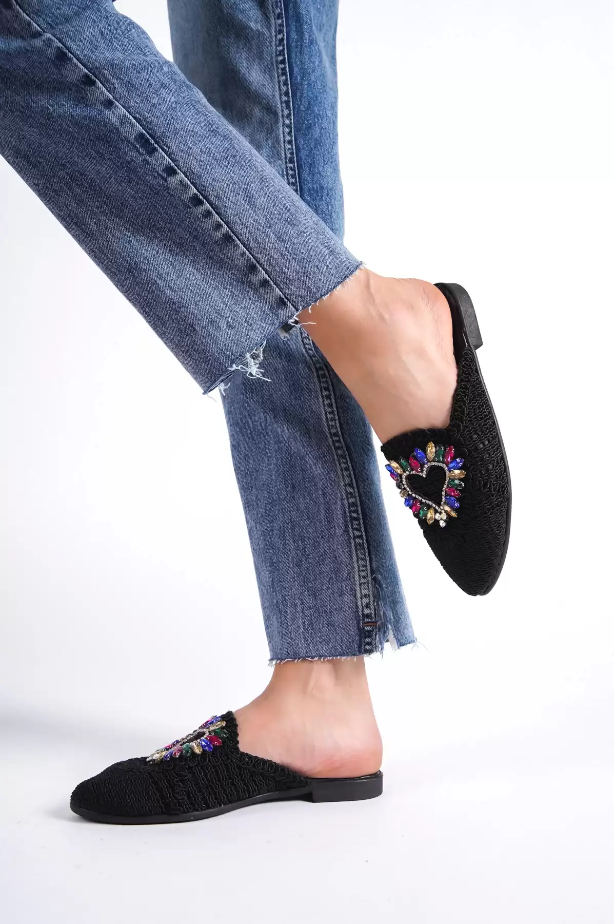 Black Lace Woman Lace Color Color Stone Slipper