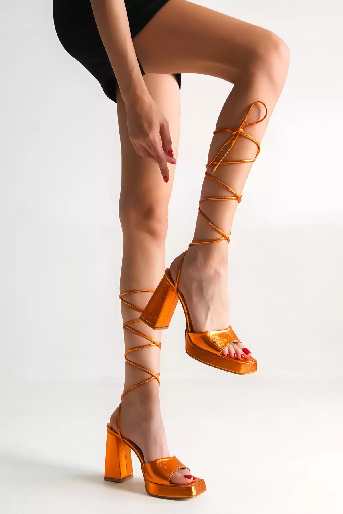 Orange Woman Rope High Heeled Shoes