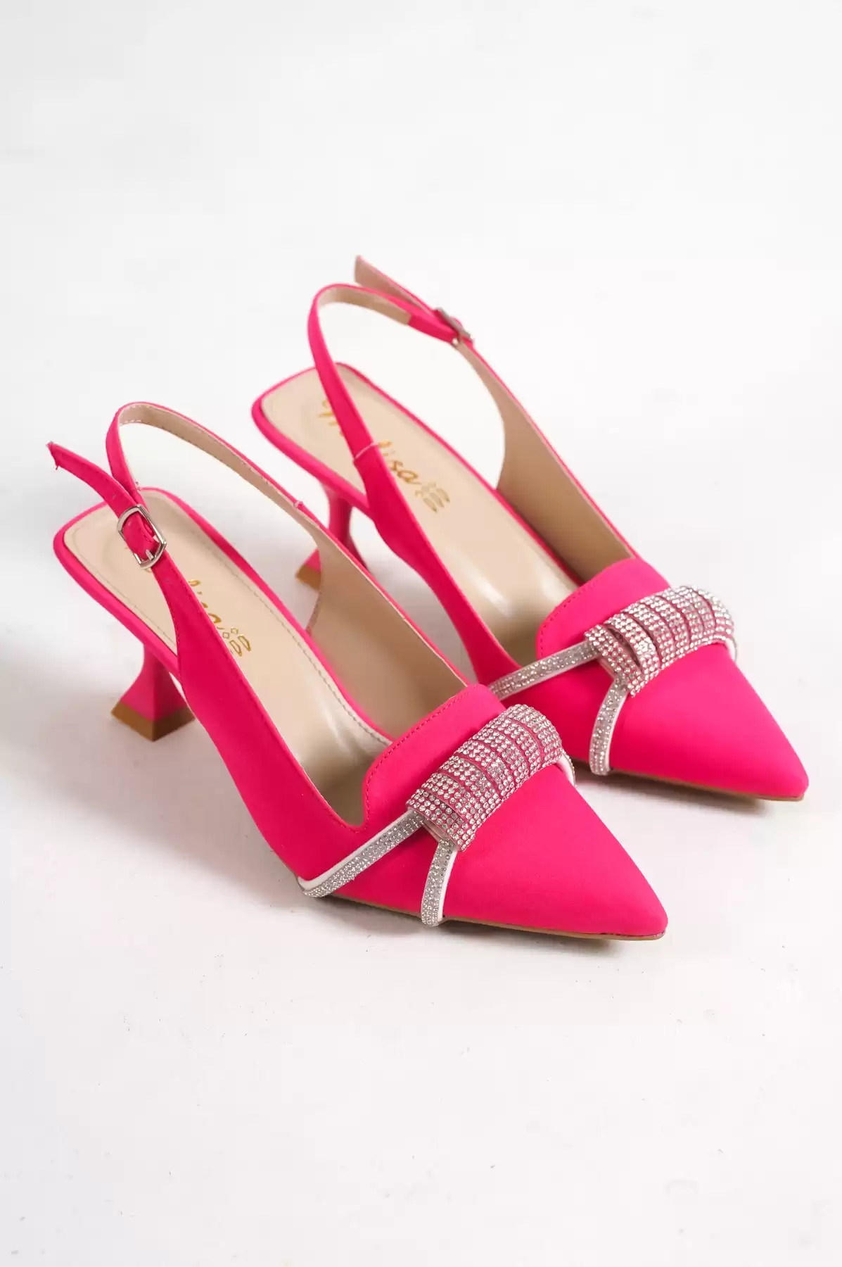 Fuchsia Satin Woman Thick Stone Heel Shoes