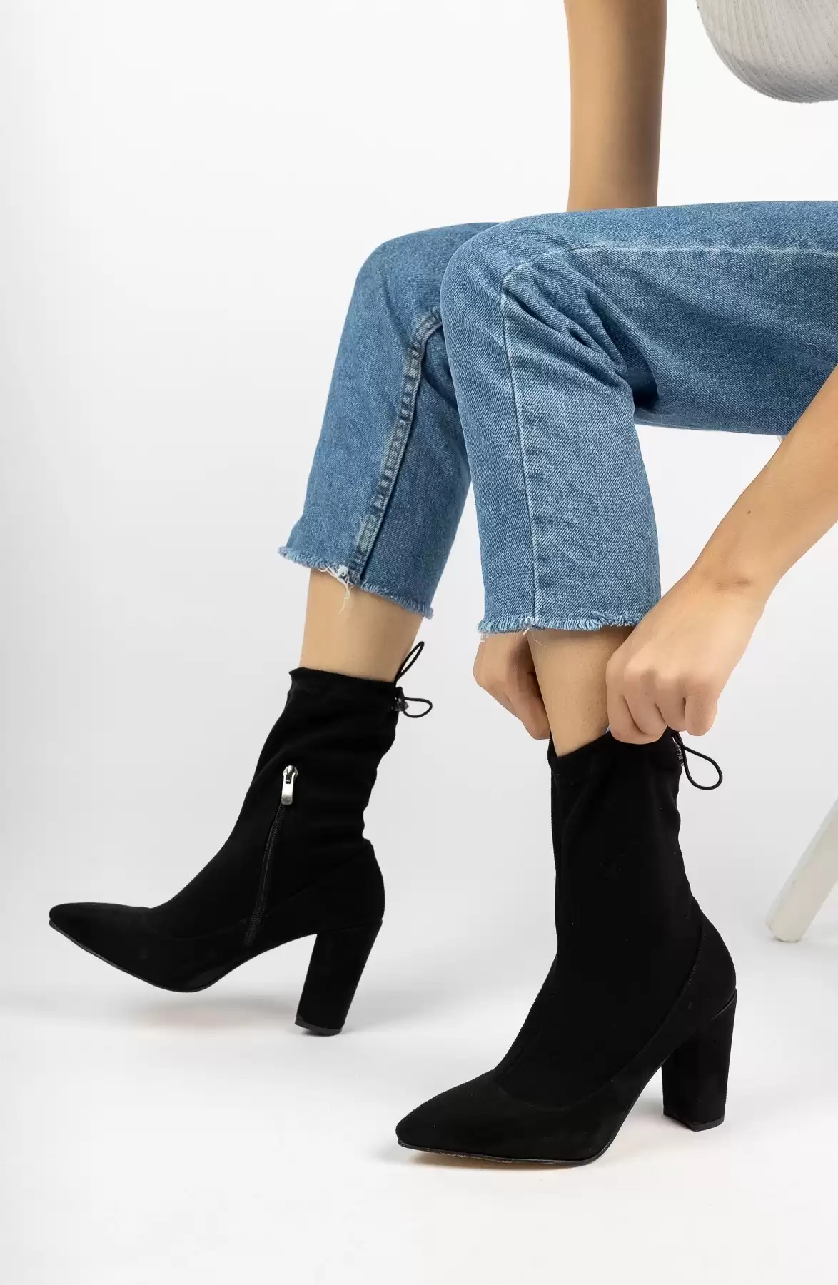 Black Suede Woman High Heel Stretch Boots