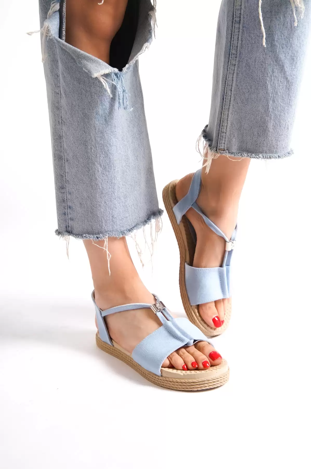 Baby Blue Suede Woman Sandals