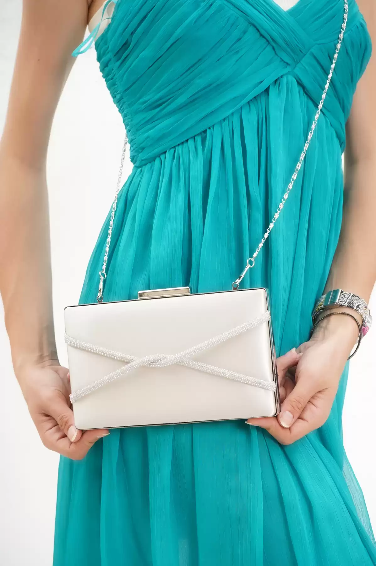 Satin Woman Cross -Stone Evening Dress Bag