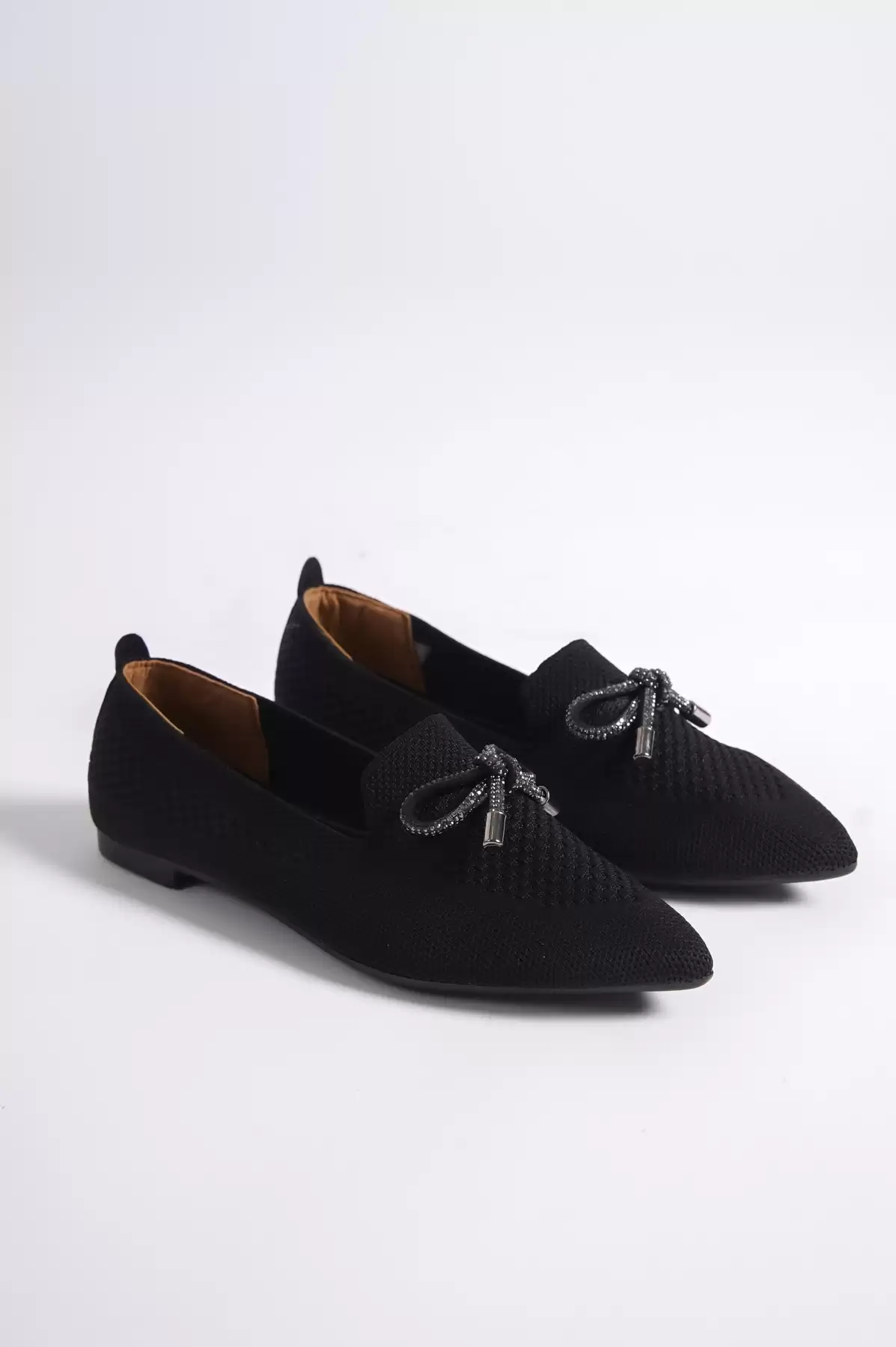 Black Knitwear Daily Shoes With Triko Bow