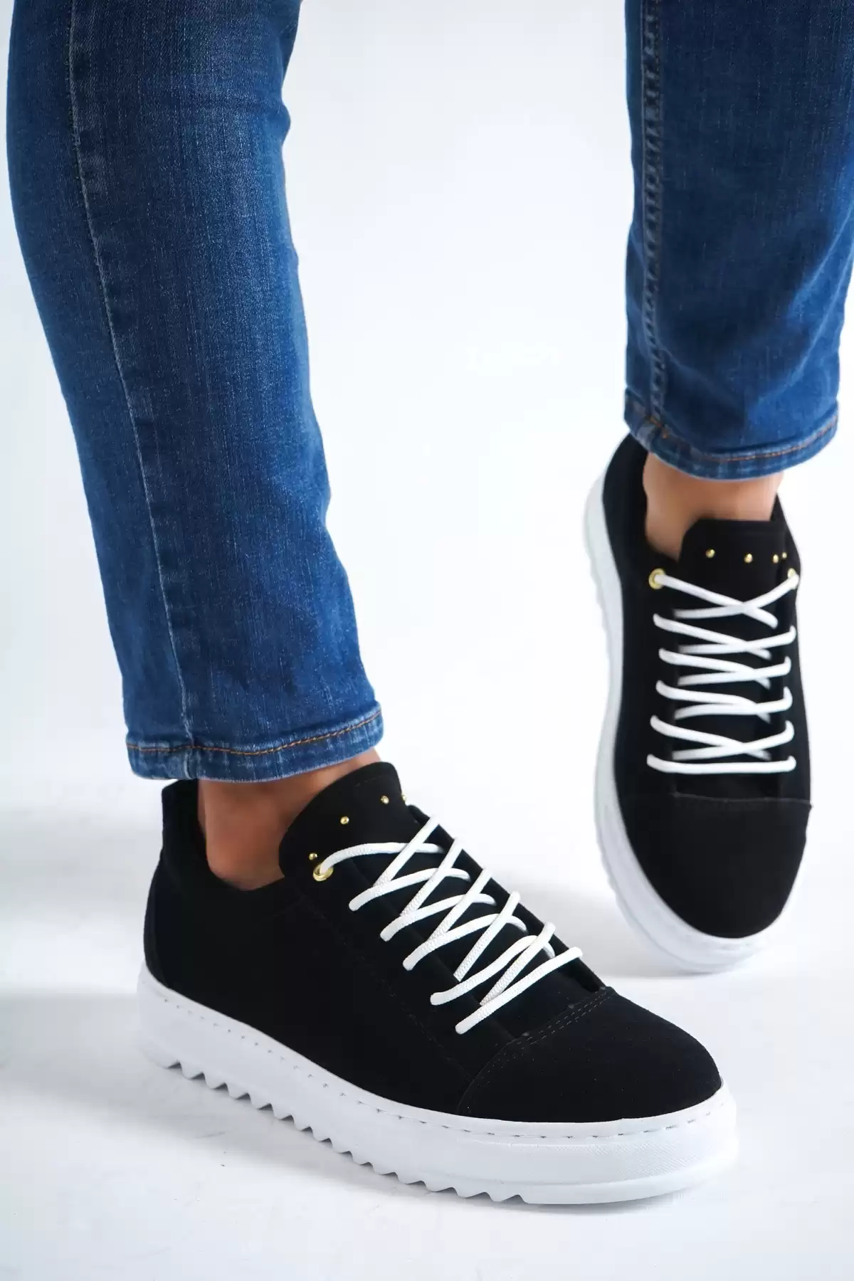 Black Suede White Base Male Flat Sneaker