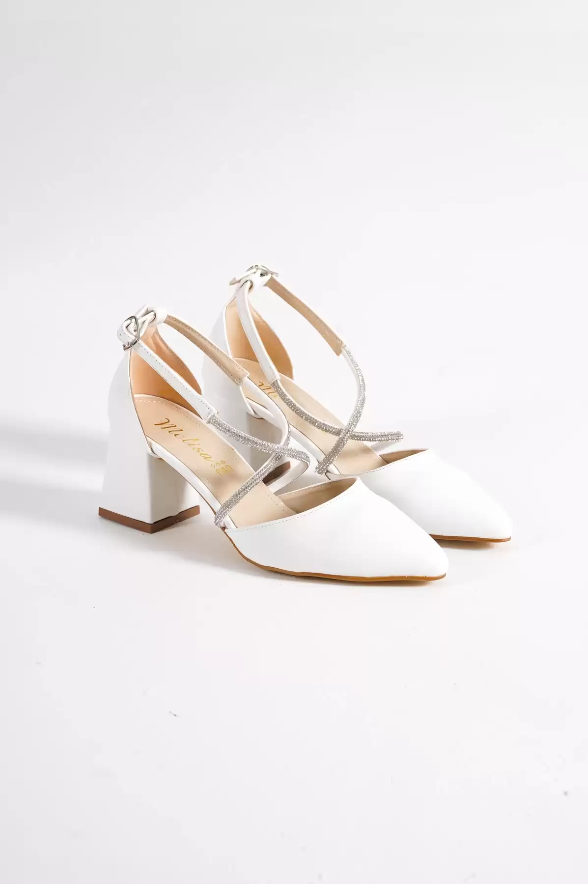 White Skin Woman Crazy Stone Heel Shoes