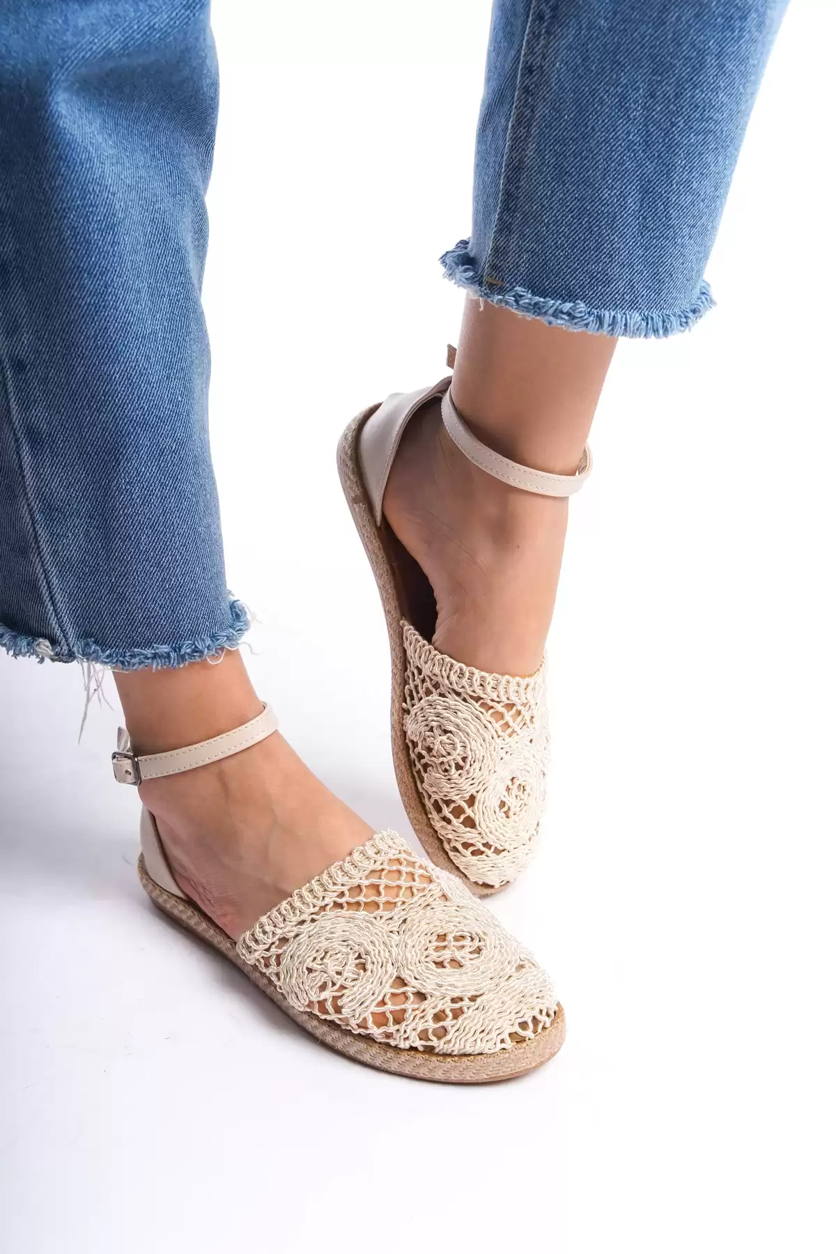 Beige Lace Woman Lace Sandals