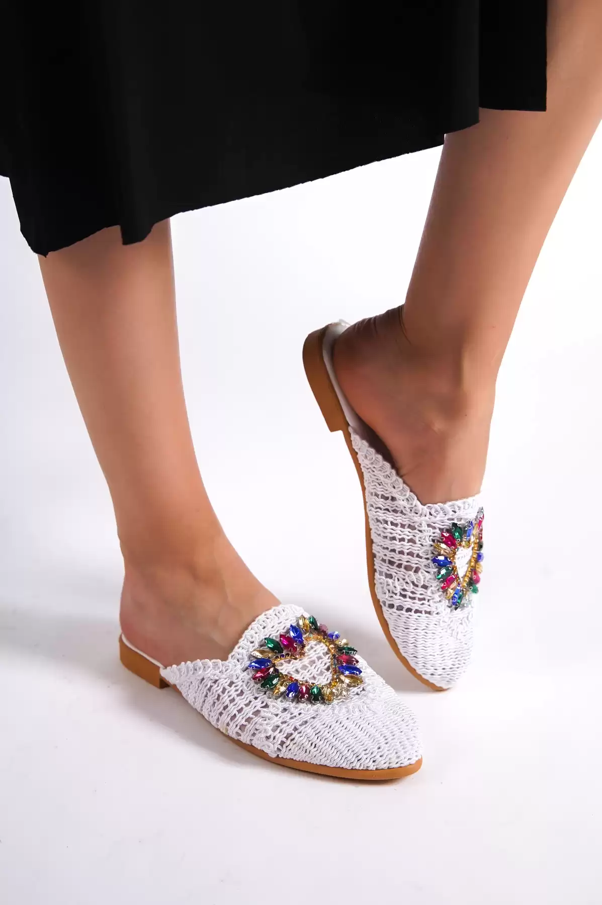 White Lace Female Lace Colored Stone Slippers