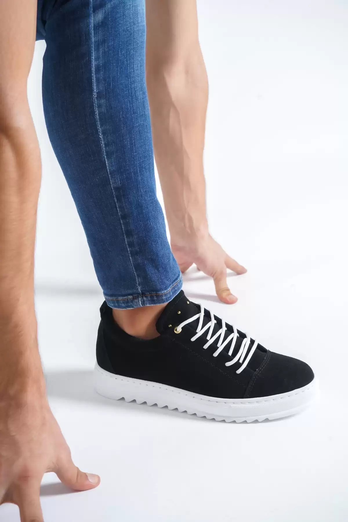 Black Suede White Base Male Flat Sneaker