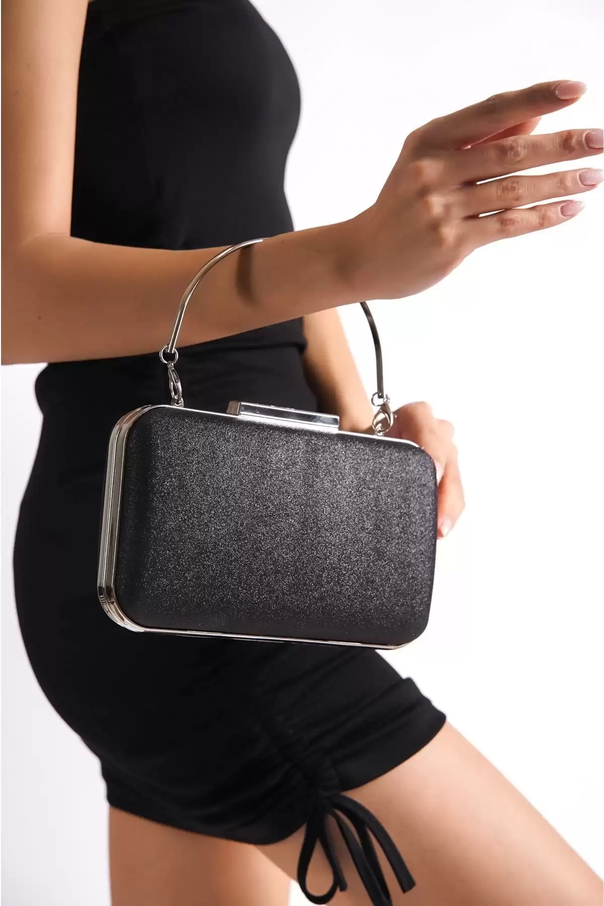 Black Silvery Woman Silvery Evening Dress Bag