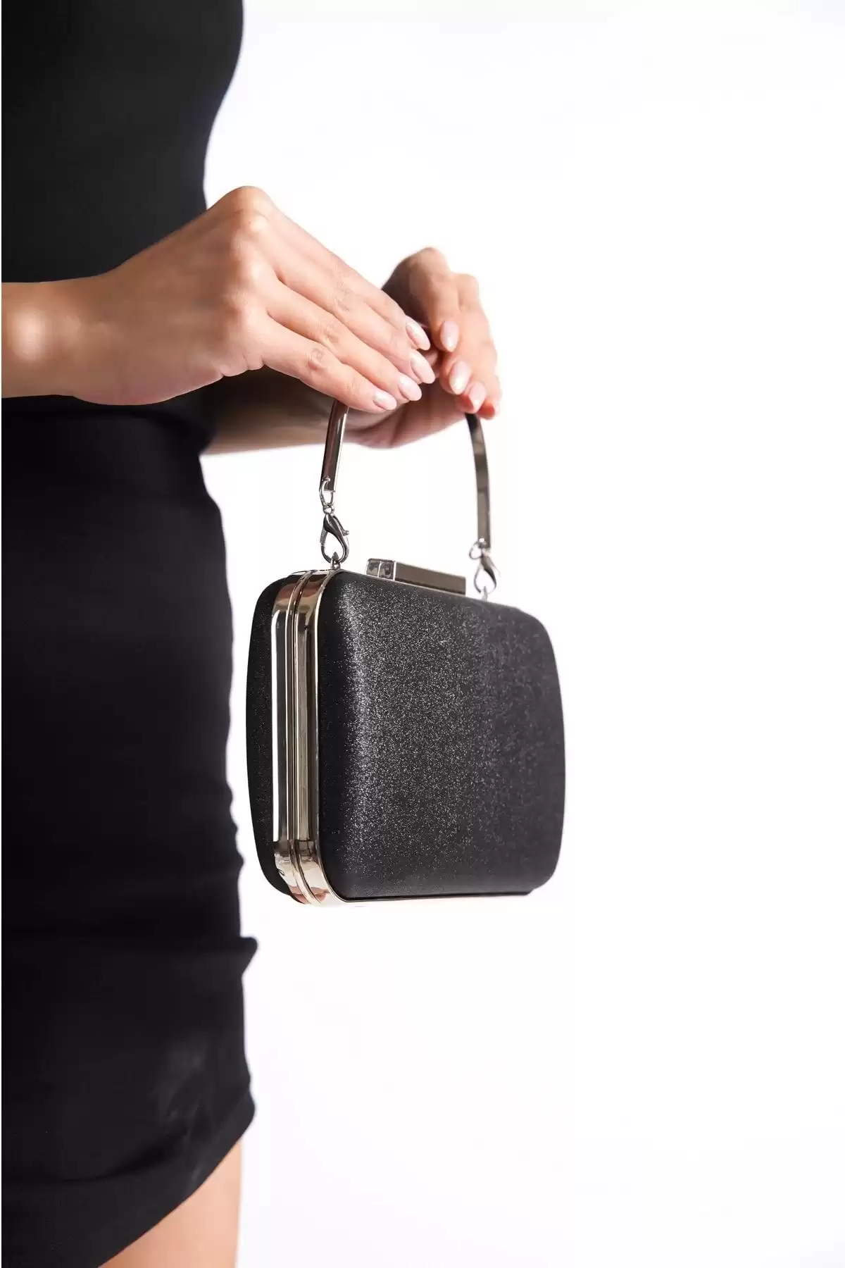 Black Silvery Woman Silvery Evening Dress Bag