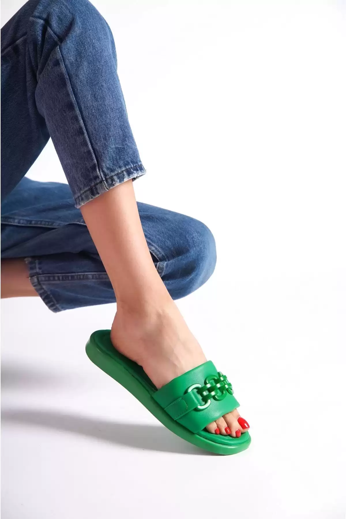 Green Women Chain Sliple Slipper