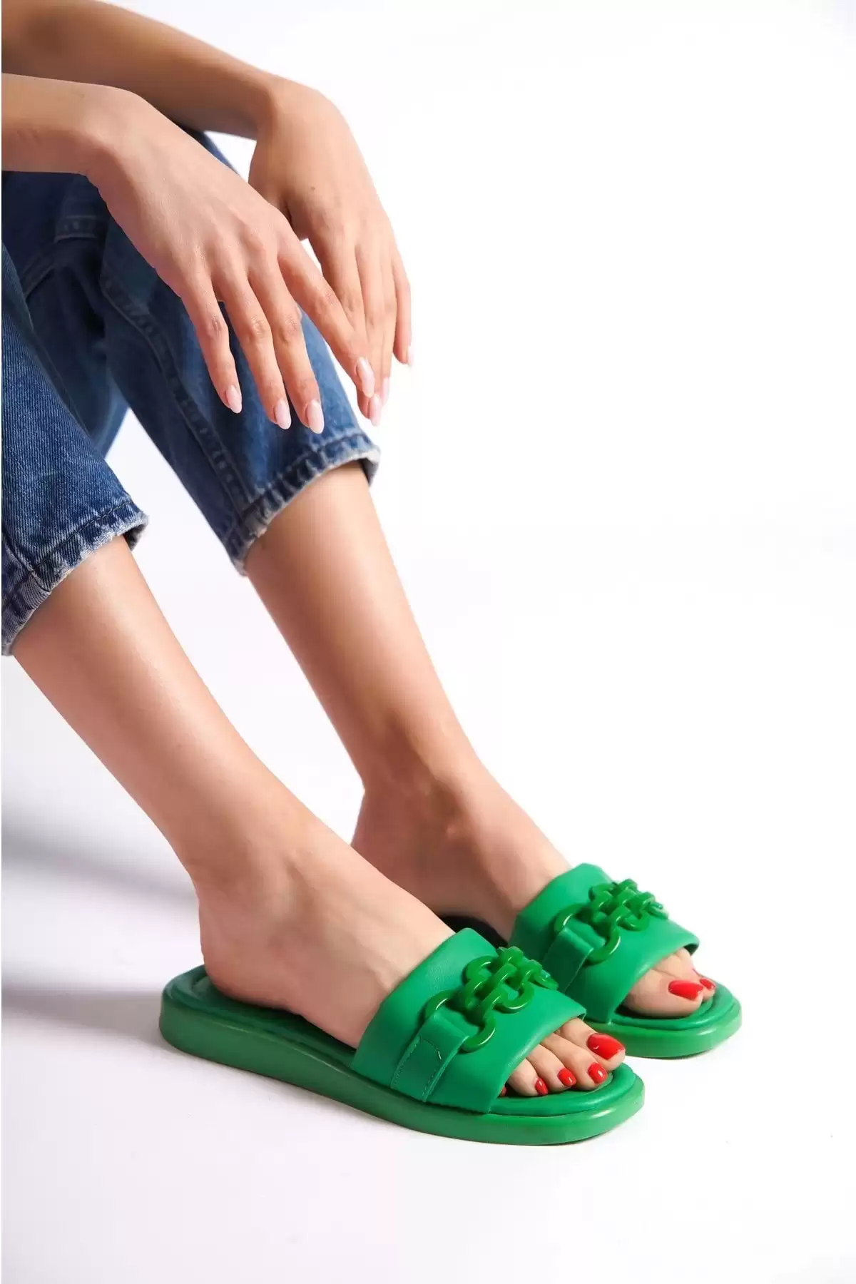 Green Women Chain Sliple Slipper