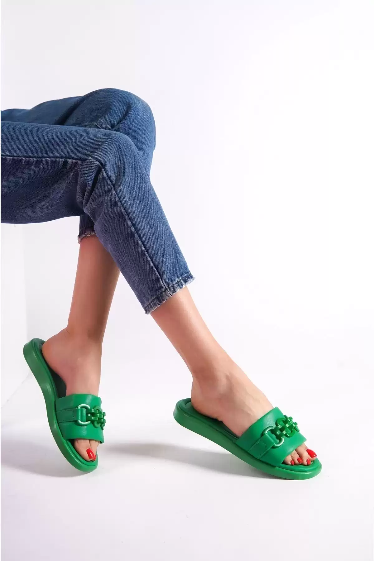 Green Women Chain Sliple Slipper