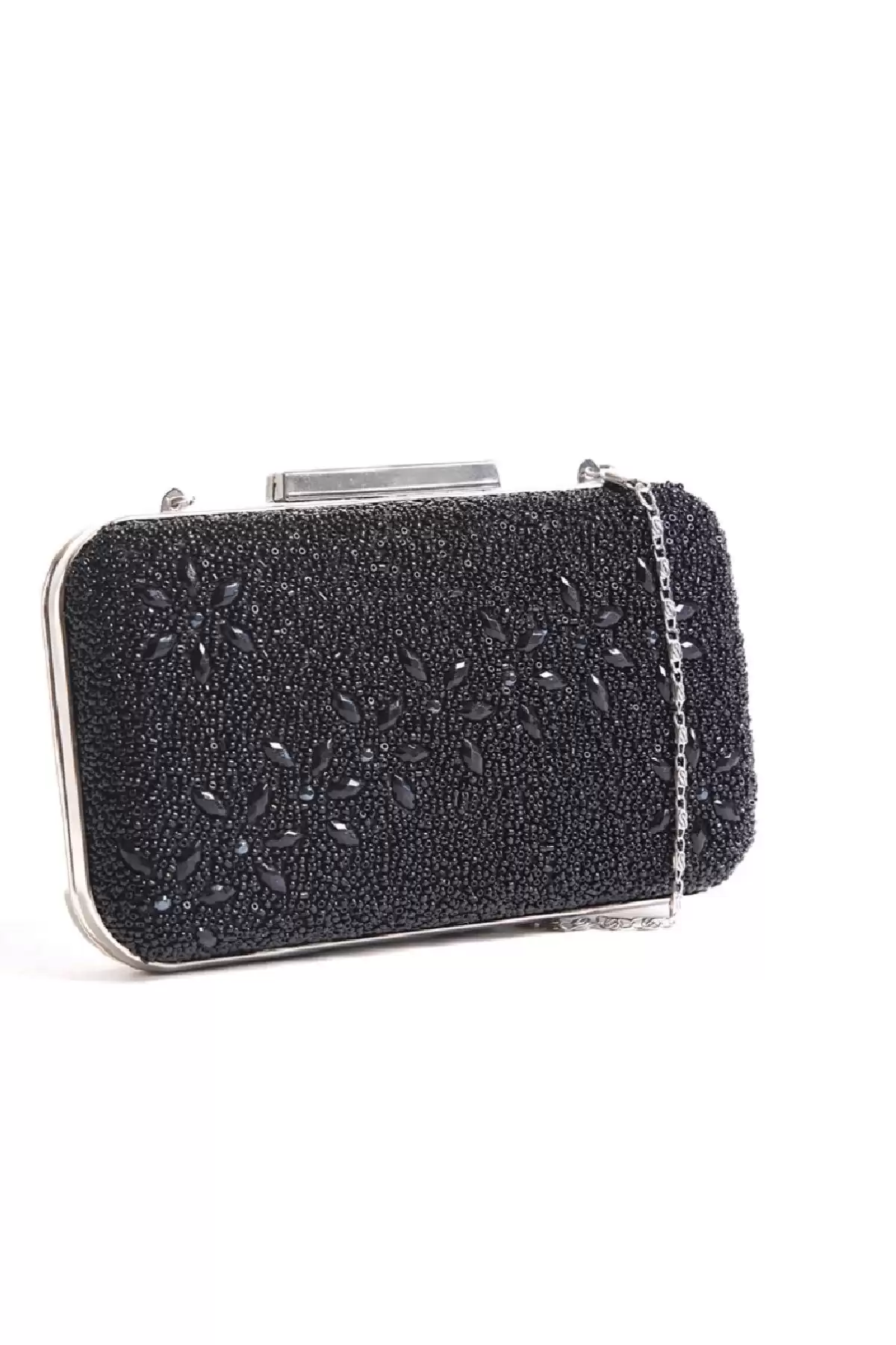 Abiye Çanta Siyah D. Taşlı Desenli Clutch Portföy Özel Çanta