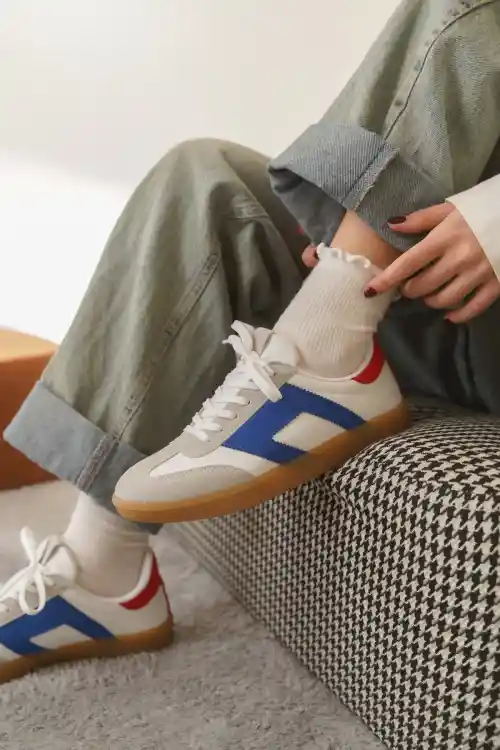 Mavi-Gri Kadın Renk Bloklu Sneaker Ayakkabı