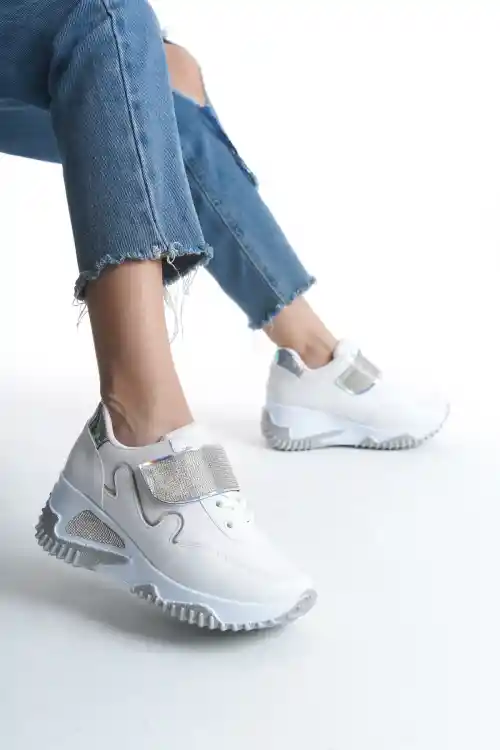 Sedef Simli Kadın Simli Bağcıklı Sneaker