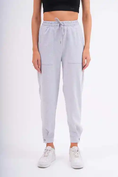 Gri Kadın Paçası Düğmeli Eşofman Altı