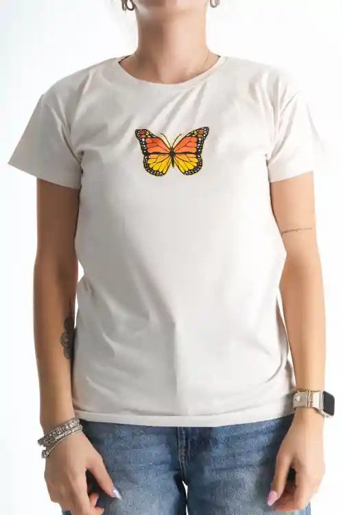 Ten Kadın Kelebek Baskılı Tshirt
