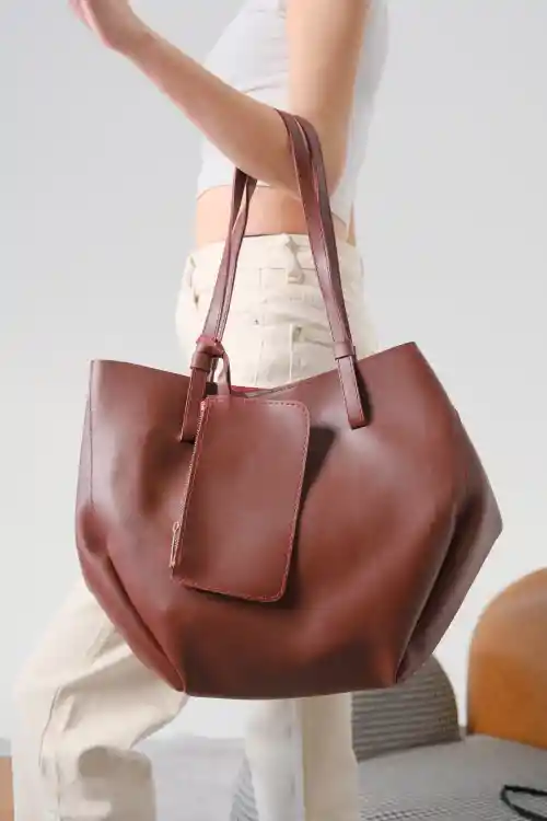 Bordo Cilt Kadın Çanta-Cüzdan-Makyaj Çantası Üçlü Set Çanta