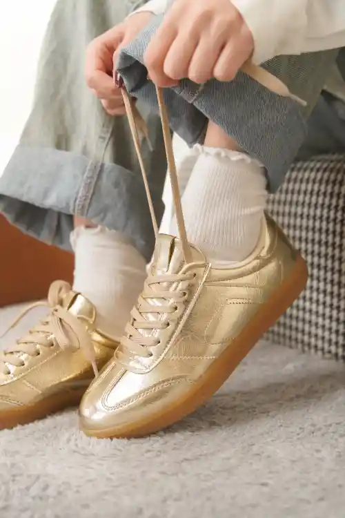 Altın Kadın Renk Bloklu Sneaker Ayakkabı